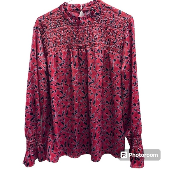 Ann Taylor Tops - ANN TAYLOR RED & BLACK FLORAL LONG SLEEVED  FLOUNCY SLEEVE DRESS SZ M